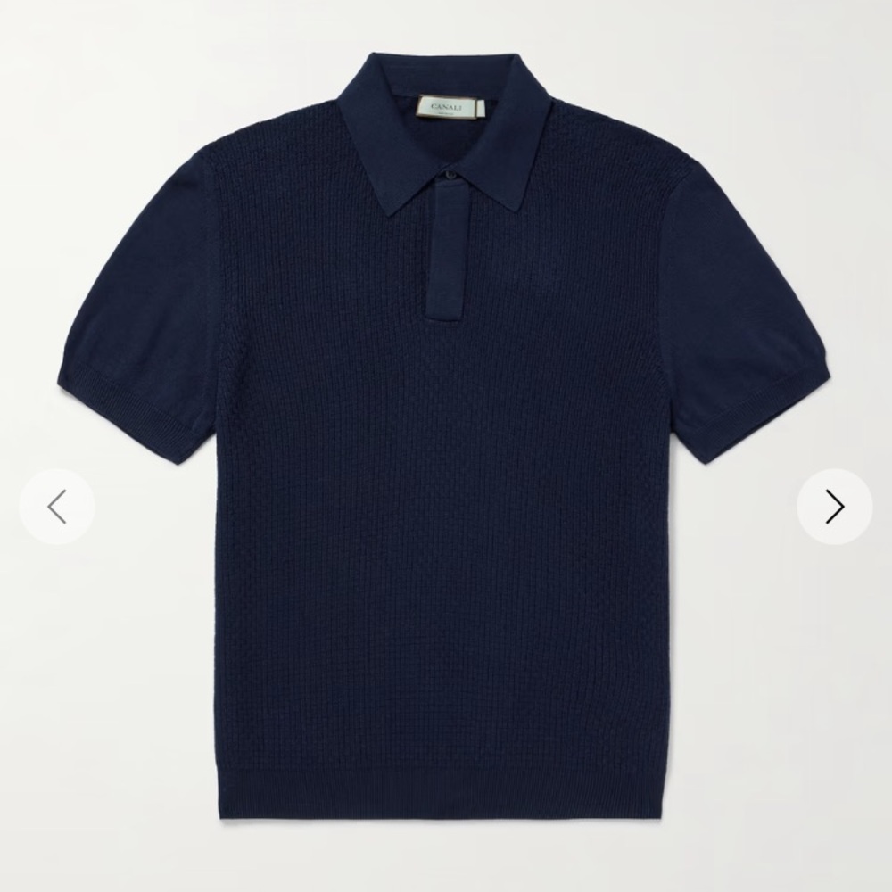 RECENT! Canali Textured-Knit Cotton and Modal-Blend Polo Shirt - Size 54